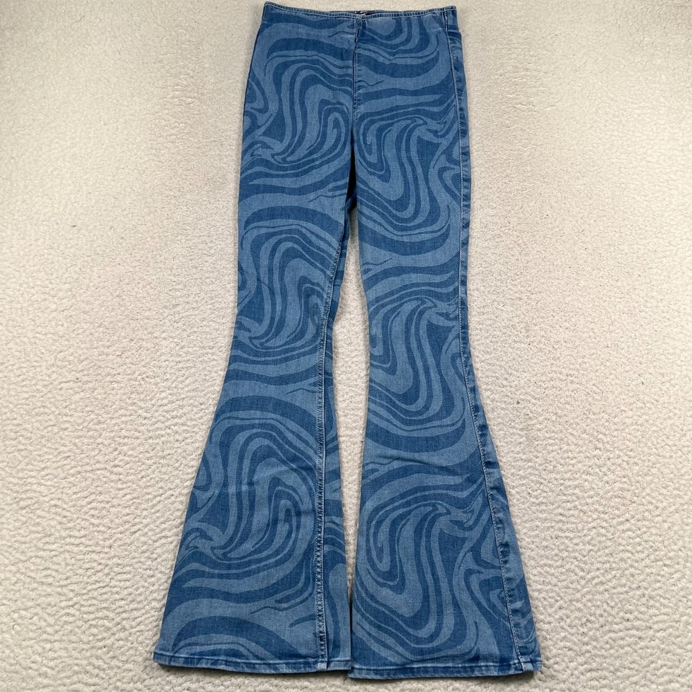 Hollister Jeans Womens XS Ultra High Rise Flare Marble Swirl Pull On Hippie 70s